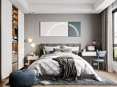 北欧卧室双人床床头柜模型3d模型