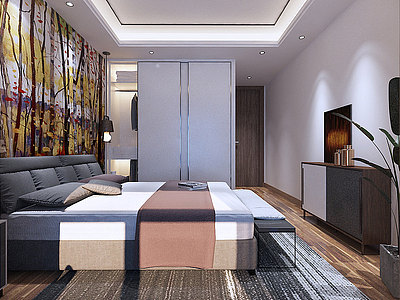 3d现代风卧室模型