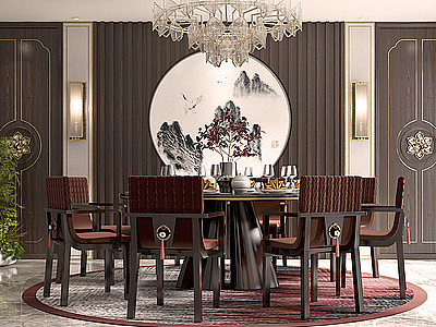 新中式圆桌餐厅模型