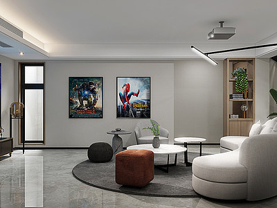 3d现代复式客厅茶室模型