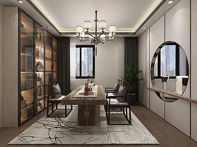 新中式客厅茶室模型3d模型