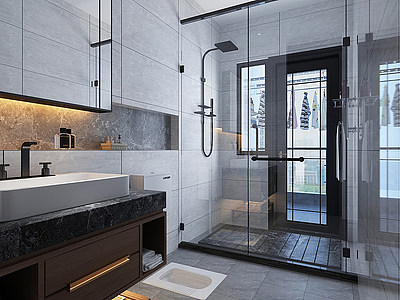 3d新中式卫生间浴室模型