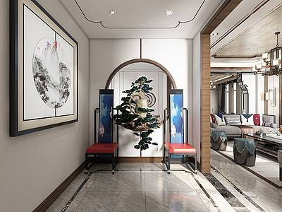 新中式别墅客餐厅模型3d模型