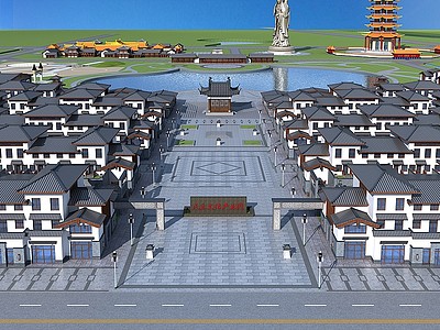 中式产业园鸟瞰规划模型3d模型
