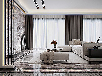 客厅窗帘地毯模型3d模型