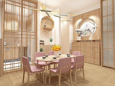 3d新中式餐厅厨房模型