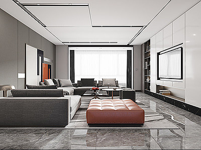 客厅高级灰客厅沙发组合模型3d模型