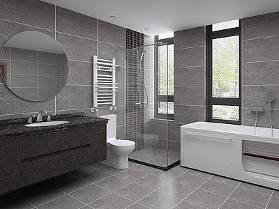 3d现代卫生间淋浴房浴缸模型