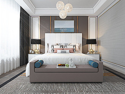 现代卧室床床头柜模型3d模型