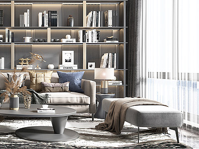 3d现代客厅沙发茶几模型