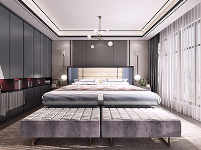 轻奢卧室床衣柜模型3d模型