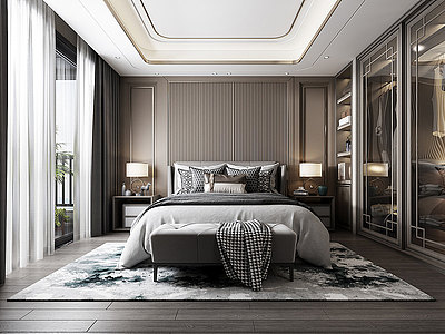 现代卧室床床头柜模型3d模型