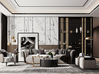 现代客厅沙发组合茶几模型