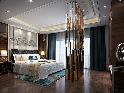 新中式别墅主卧室模型3d模型