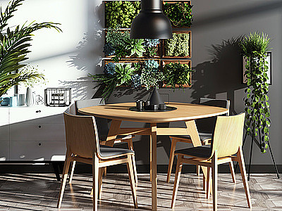 北欧实木餐桌椅组合模型