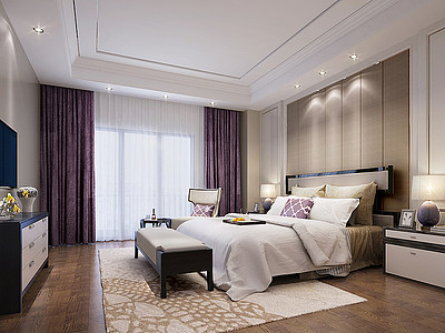 新中式主卧室客房模型3d模型
