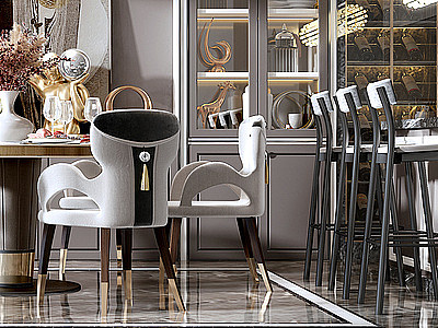 新中式餐厅餐椅圆桌模型3d模型