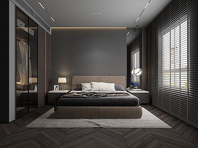 3d现代黑白灰卧室模型