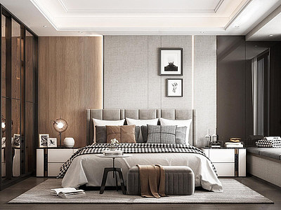 卧室双人床床头柜模型3d模型