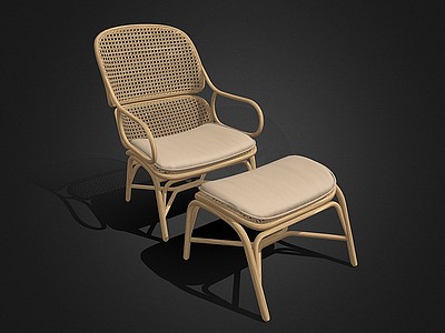 休闲椅竹编躺椅模型3d模型