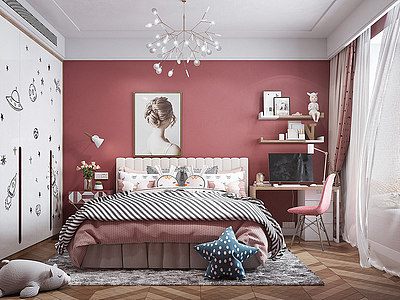 北欧风格女儿房衣柜床模型3d模型