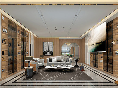 3d客厅沙发书柜模型