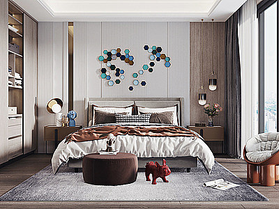 3d卧室现代轻奢卧室模型