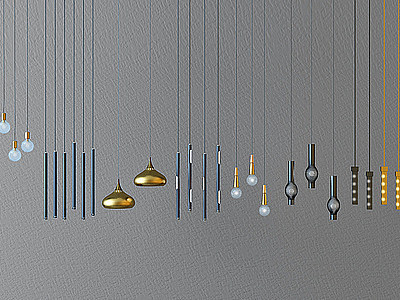金属灯泡小吊灯组合模型3d模型