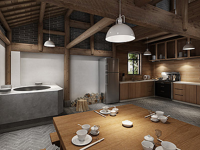 3d中式民宿厨房模型