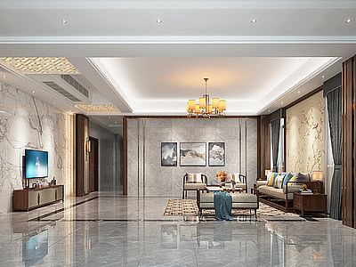 新中式客厅沙发装饰柜模型