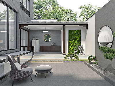 新中式别墅庭院模型