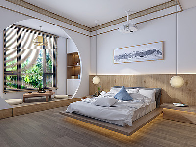 日式简约主人房卧室模型3d模型
