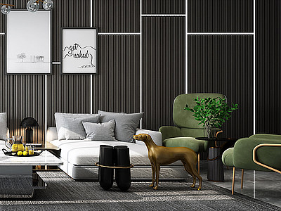 3d客厅沙发组合轻奢客厅模型