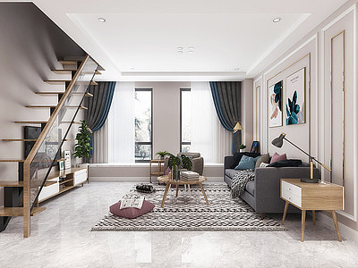 北欧复式公寓客厅模型3d模型