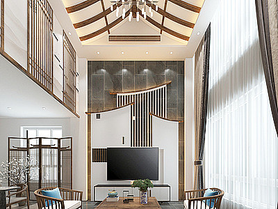 3d新中式别墅客厅吊灯模型