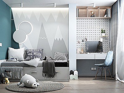 北欧风格儿童房儿童床模型3d模型