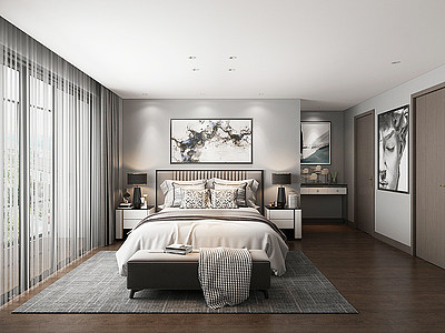 3d现代卧室床头柜组合模型