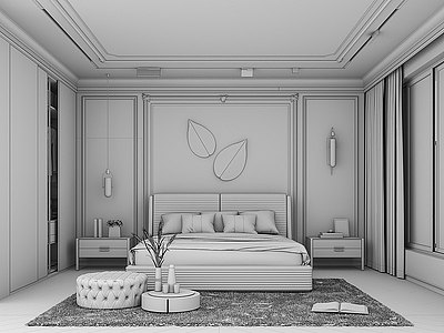 简欧轻奢卧室模型3d模型