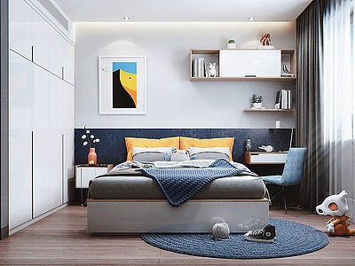 北欧风格卧室床衣柜模型3d模型
