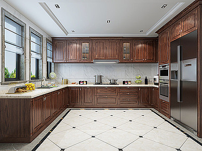 美式厨房橱柜厨具模型3d模型