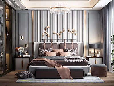 3d卧室床头背景墙床具模型