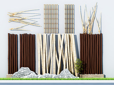 3d新中式竹子围栏模型