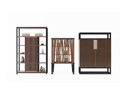 3d中式实木装饰柜组合模型