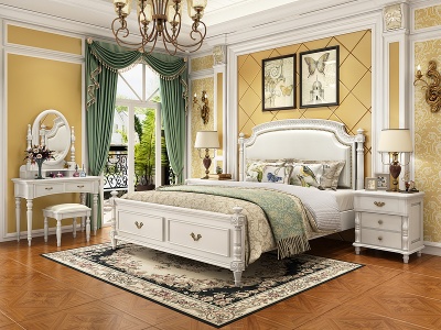 美式卧室白色床模型