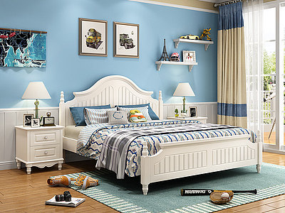 美式卧室儿童床模型
