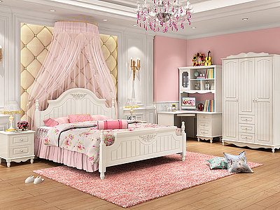 美式卧室公主房模型3d模型
