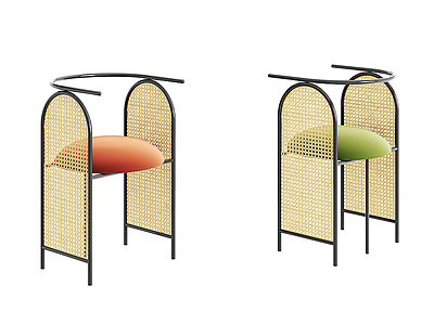侘寂藤编餐椅模型3d模型