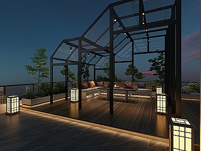 新中式居家庭院模型