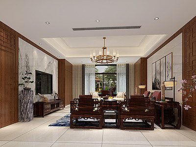 新中式轻奢风格客厅模型
