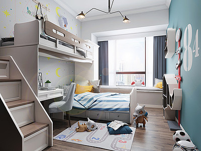 3d北欧卧室儿童房模型